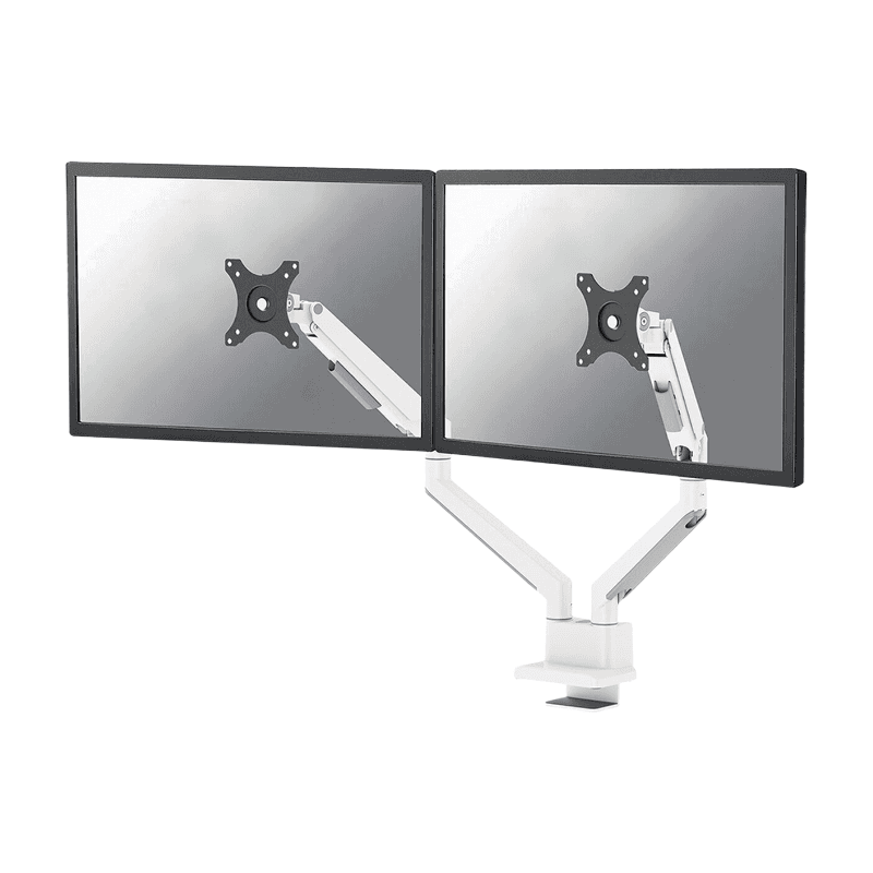 Neomounts NEXT Slim DS70-250WH2 Monitorarm 2 schermen - 17-32" - 1-9 kg/scherm (curved 8 kg/scherm) - gasveer - 180°-stop - Topfix - Easy Install-model - 100% plasticvrije verpakking - wit
