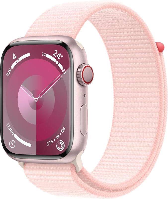 Apple Watch Series 9 GPS + Cellulair 45 mm roze aluminium behuizing met lichtroze sportband