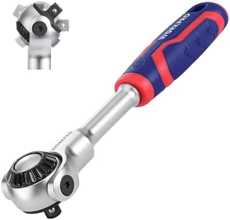 WORKPRO 1/4" ratelsleutel met draaibare kop, 72-tandige kokersleutel met 270° flexibele kop en snelontgrendeling, omkeerbare handgreep voor doe-het-zelf, auto en reparatiewerk