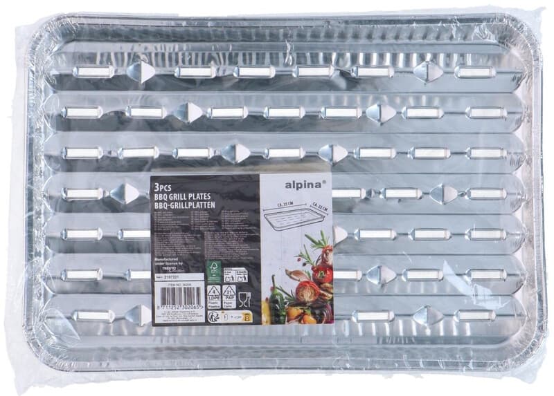 Alpina barbecue grillbakjesset - 3 stuks, zilver