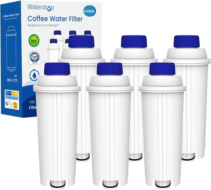 Waterdrop Waterfilter, vervanging voor DeLonghi koffiemachine ECAM, Eletta, Dinamica, DLSC002, Magnifica, ETAM Autentica en diverse Esam-modellen (6 stuks verpakking)