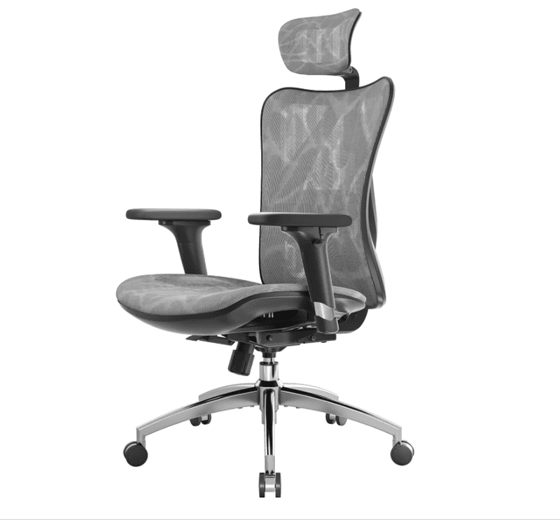 Sihoo M57S ergonomische bureaustoel van mesh met verstelbare lendensteun, 3D armleuningen en ademende hoge rug, grijs