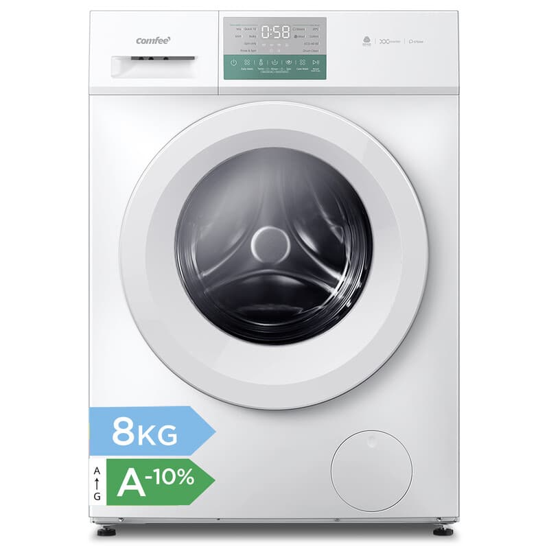 Comfee by Midea vrijstaande wasmachine, 8 kg, A-10% klasse, stoomverzorging, BLDC-motor, Woolmark-gecertificeerd, touchpaneel, wit - CFP03EW80W-HR, energieklasse A