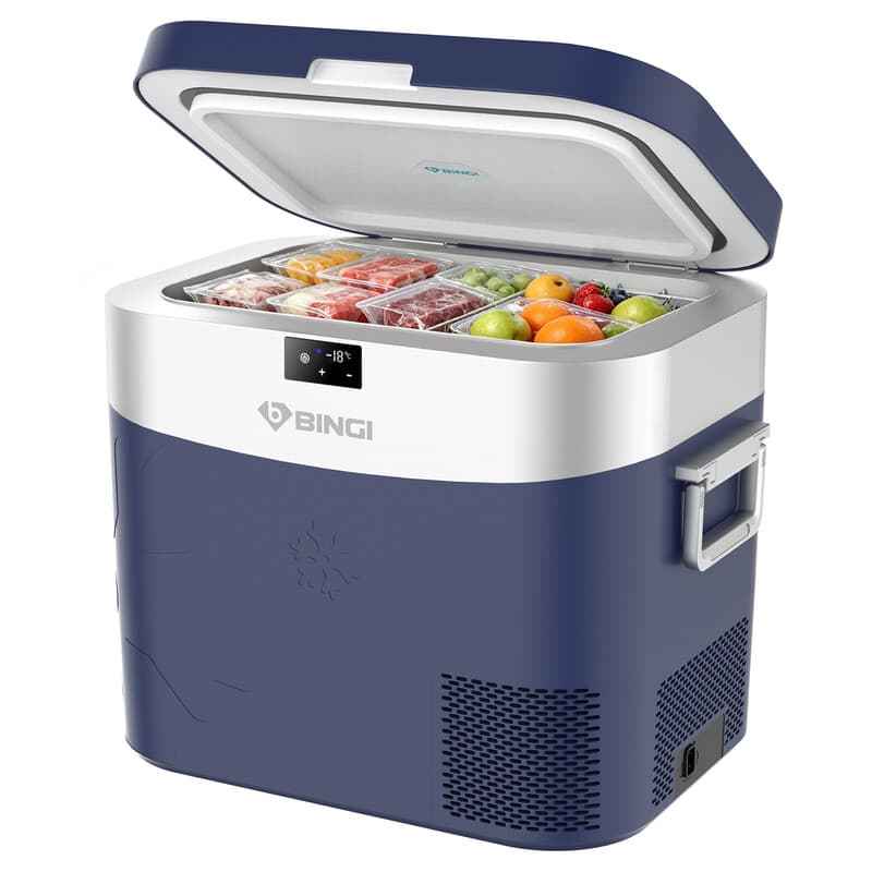 BINGI 22L Draagbare Compressor Koelbox, 12/24V DC Auto Vriezer Elektrisch met Snelle Koeling, Mini Koelkast voor Camper Truck Kamperen Picknick Thuis - Blauw