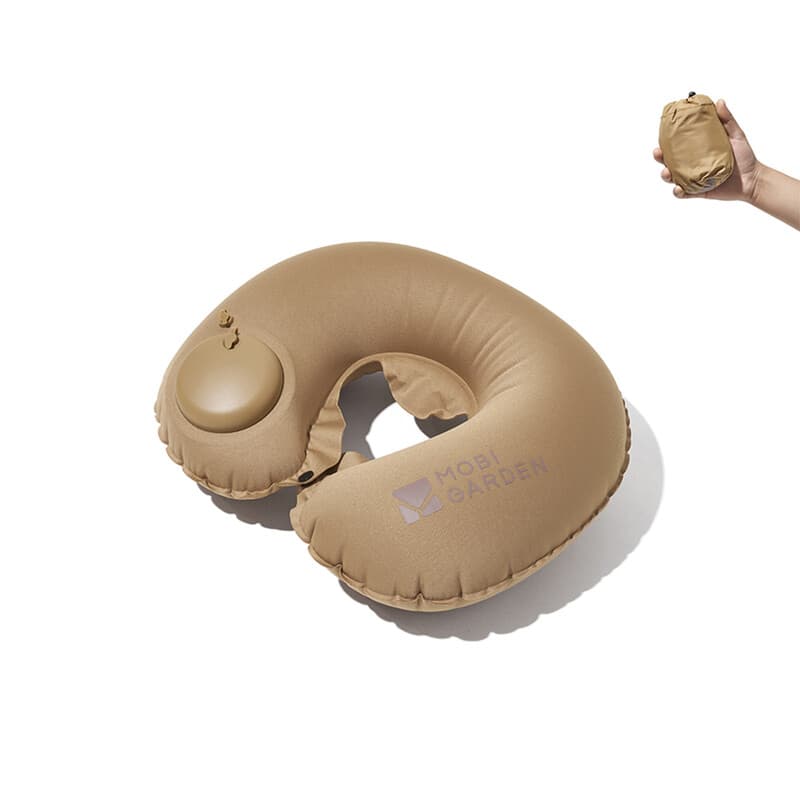 Mobi Garden, U-vormig nekkussen met drukknop, zacht en comfortabel reiskussen voor auto en camping, zand, draagbaar ontwerp voor eenvoudige opslag