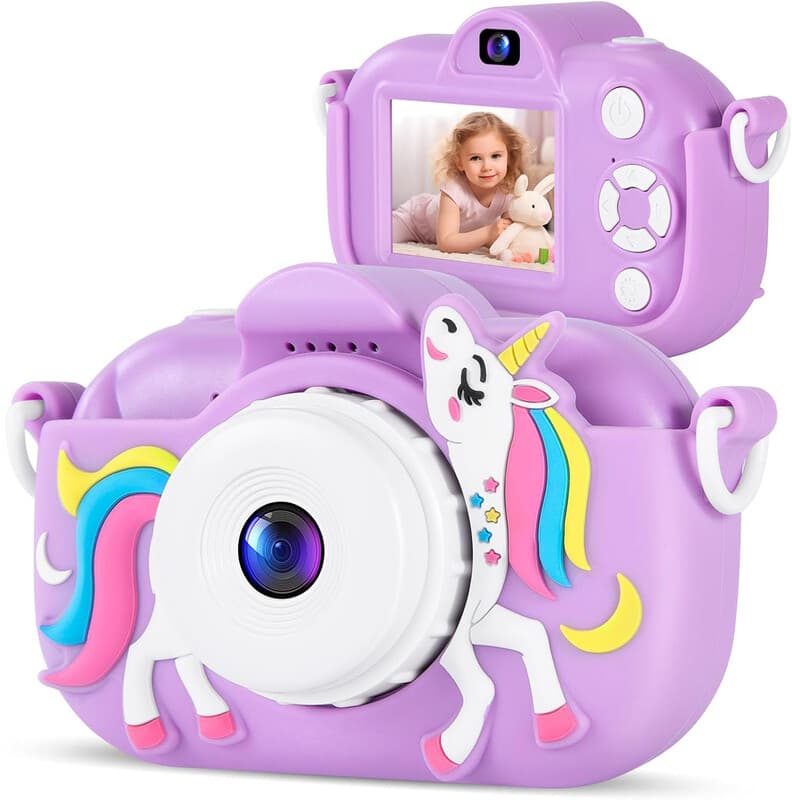 Songdian Kindercamera met cartoon-softcover – Geweldig kerst-, verjaardags- en feestgeschenk voor kinderen – Paars
