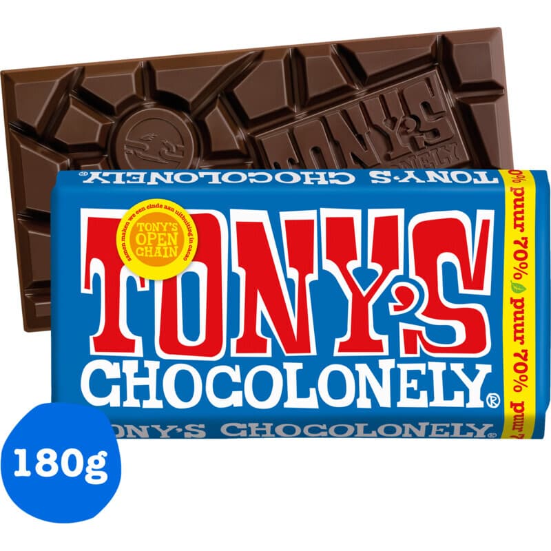 Tony's Chocolonely Pure 70% Donkere Chocolade - 180 g
