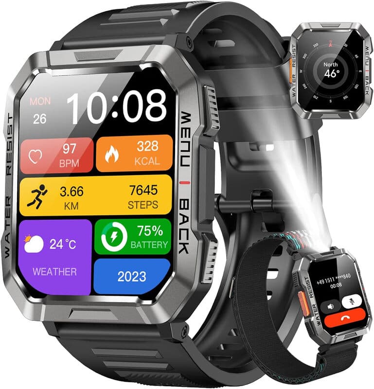 Blackview W60 Smartwatch voor heren, fitnesshorloge met telefoonfunctie (bellen/ontvangen), kompas, IP68 waterdicht, sporthorloge met 100+ sportmodi, hartslag- en slaapmonitor, stappenteller, geschikt voor Android en iOS - Grijs