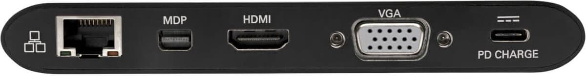 Tripp-Lite U442-DOCK1-B USB-C Laptop Docking Station with mDP, HDMI, VGA, GbE, 4K @ 30Hz, Thunderbolt 3 - USB-A, PD Charging, Black TrippLite