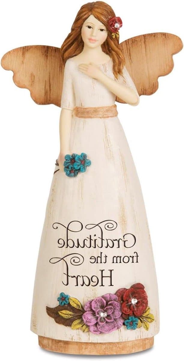 Dank U Engel - Engel Beeldje - Cadeau Geven - Handgeschilderd Polyresin - 15 cm Hoog - Beige
