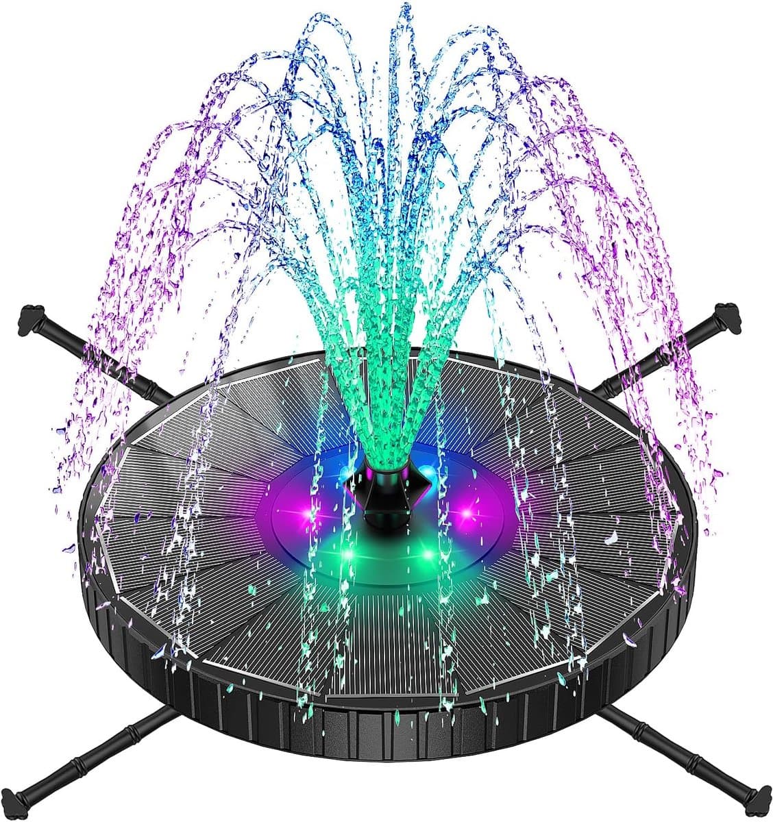 Zonne Fontein - Waterpomp Vogelbad - Tuin Decoratie - Met LED Verlichting - 7 Sproeiers - Zwart
