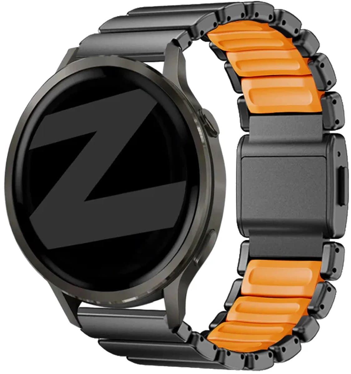 Bandz Titanium 'Hybrid' band geschikt voor Garmin Vivoactive 4 / Garmin Venu 4 - 45mm / Garmin Venu 3 / Garmin Venu 2 / Garmin Forerunner 570 - 47mm / Garmin Forerunner 265 / Garmin Forerunner 255 - Zwart/Oranje
