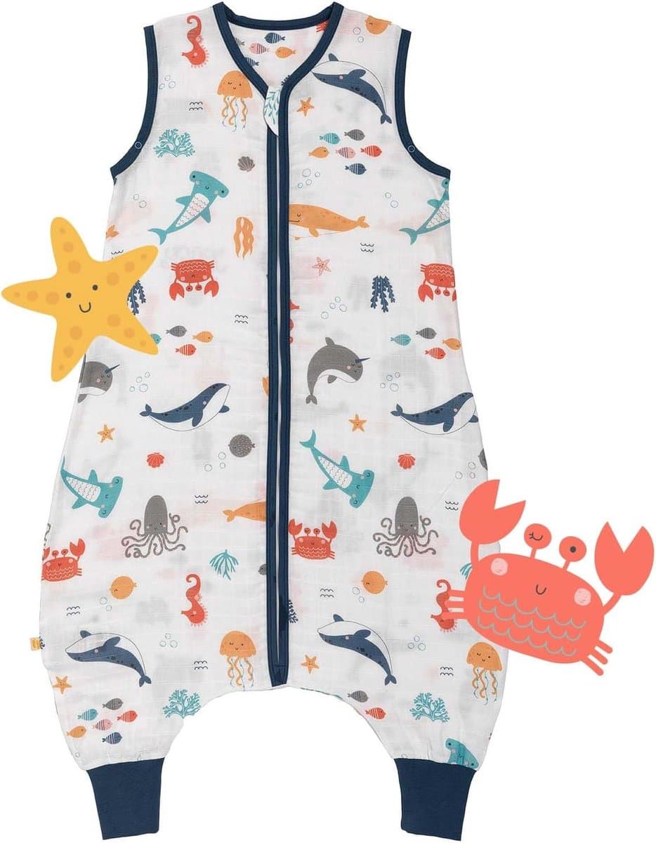 Babyslaapzak met Voeten - Zomerslaapzak Draagbare Deken - Veilig Slapen - Ademend Muslin - 80 cm - Zeedieren