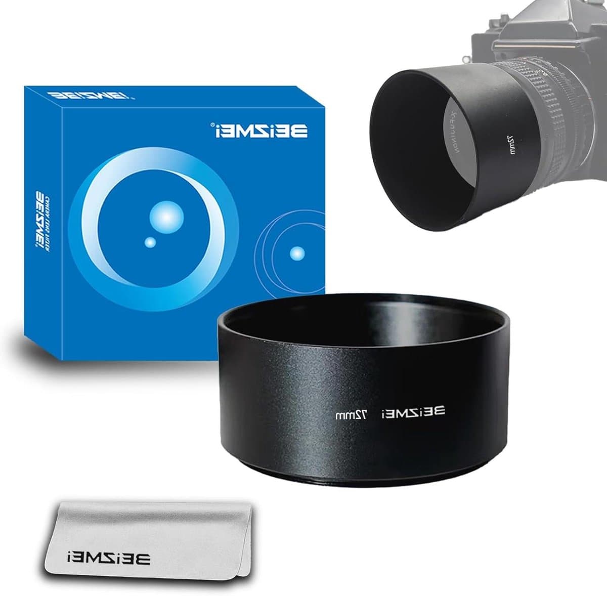 Camera Zonnekap - Lens Hood - Strooilicht Blokkeren - Aluminiumlegering CNC - 72 mm - Zwart