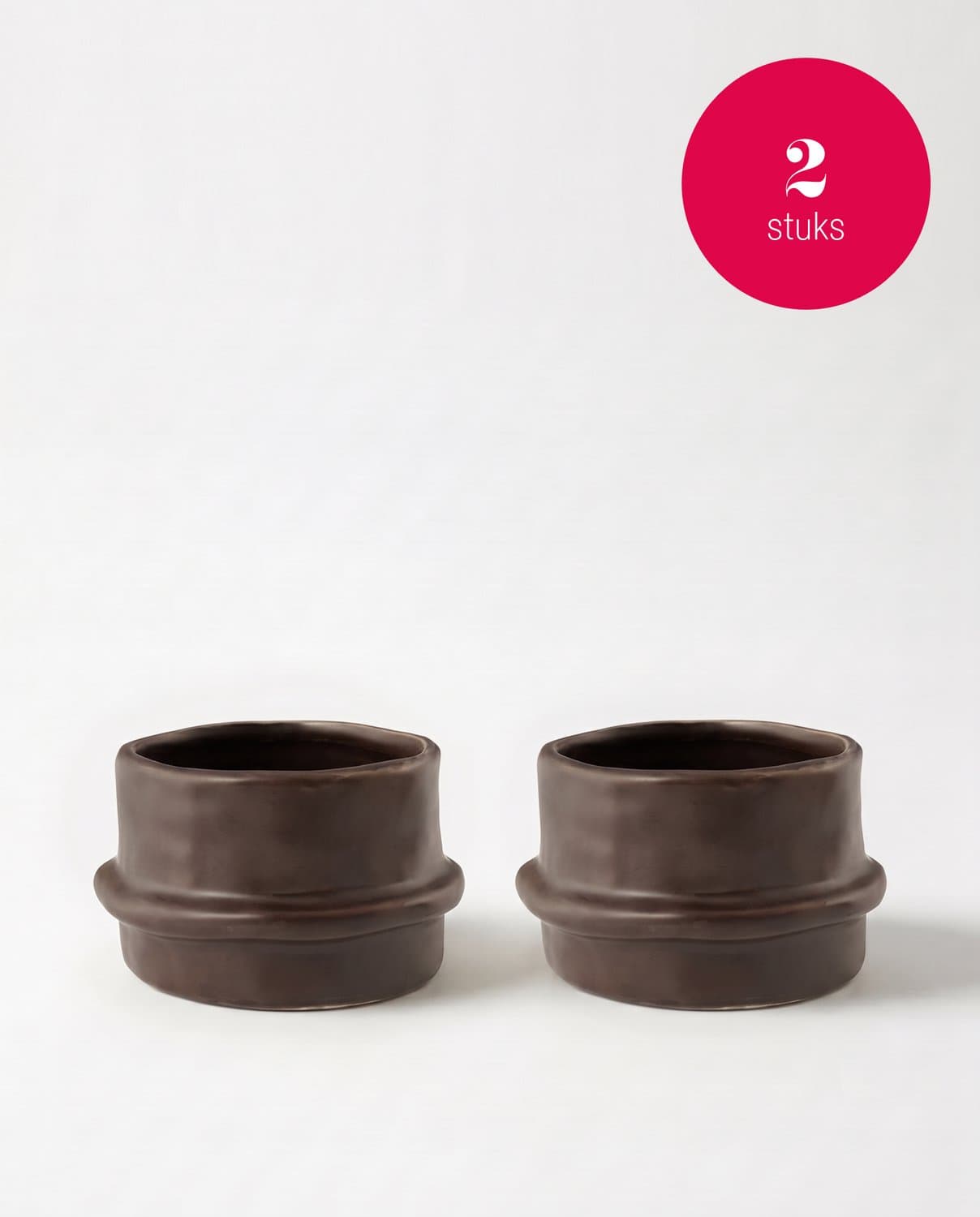 vtwonen - Waxinelichthouders Straight - Donkerbruin - Keramiek - Set van 2 - 8,5 x 5,5 cm