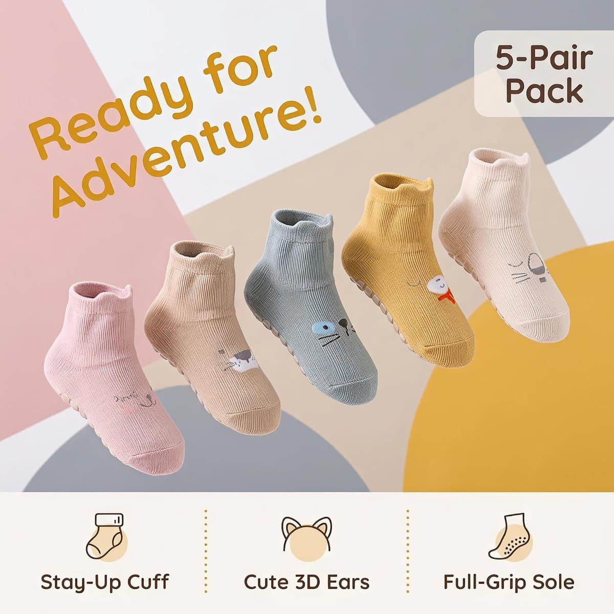 5 Paar Antislip Sokken Kinder, Sokken Met ABS Antislip Zool, Zachte Sokken Voor Baby Meisje Jongen – Kruipsokken Baby, Babysokken 0-12 Maanden