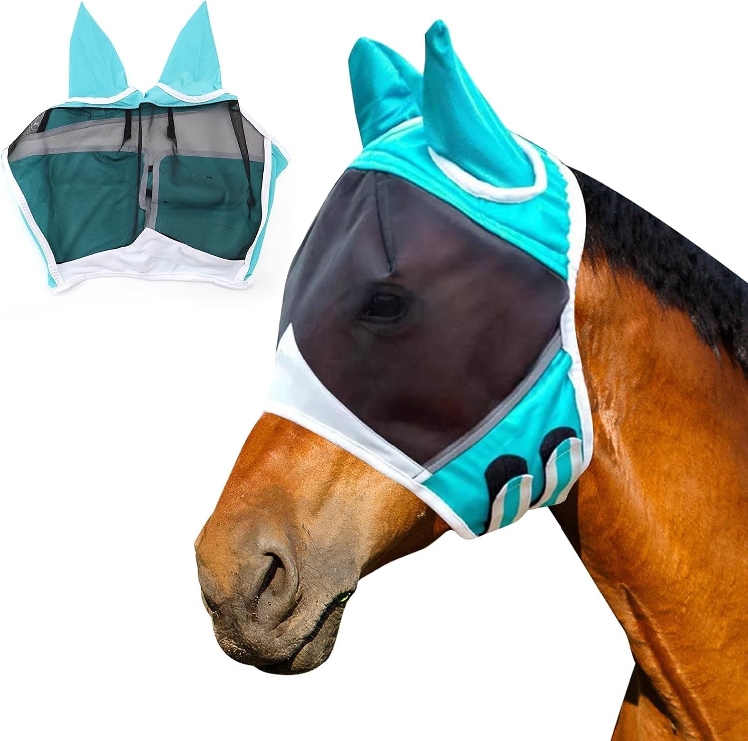 Vliegenmasker paard - ademend mesh met oren en neusbescherming - superzacht materiaal - ShopVlot