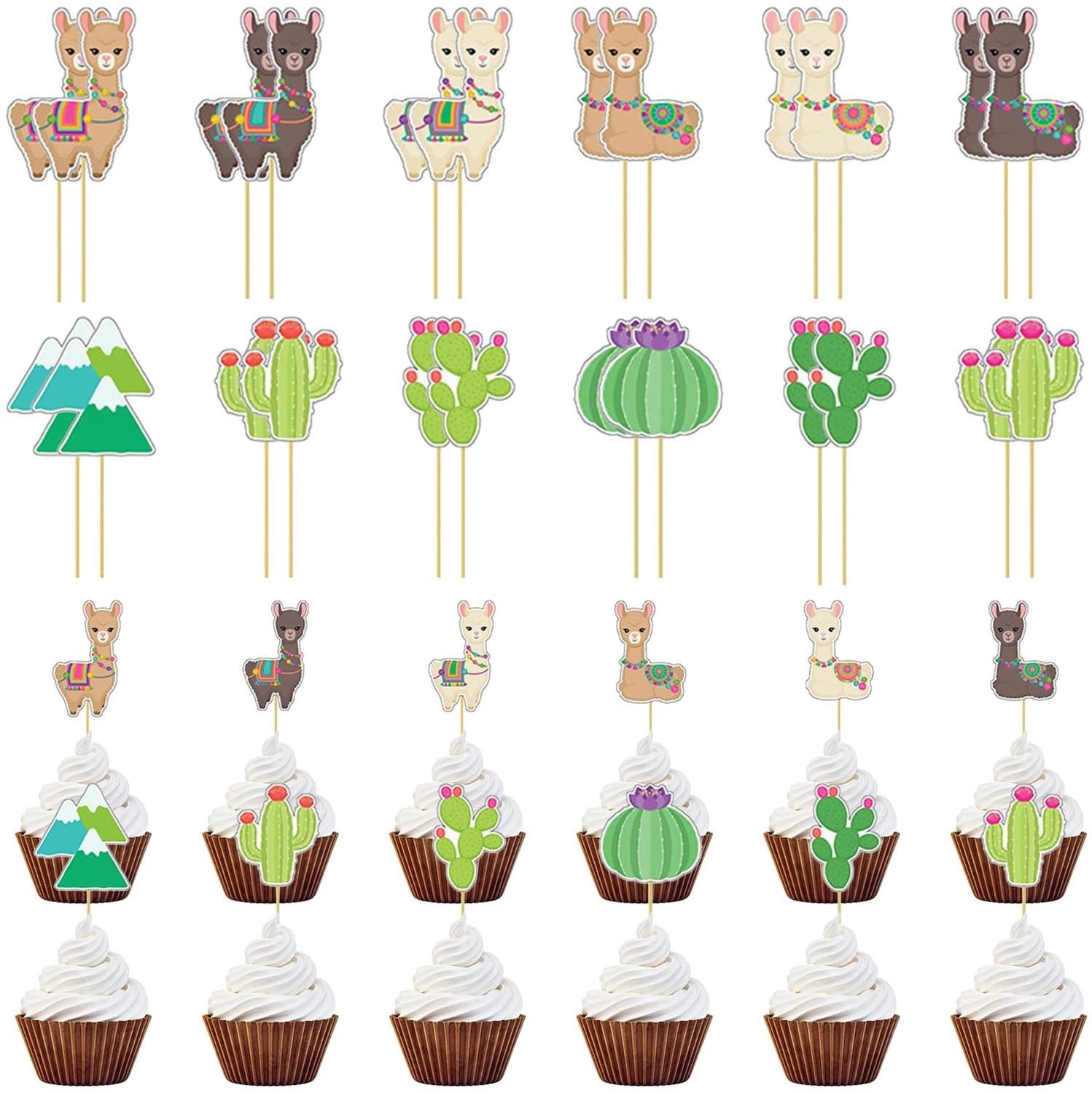 Cupcaketoppers Alpaca - 48 Stuks Taartdecoratie voor Verjaardag en Feest