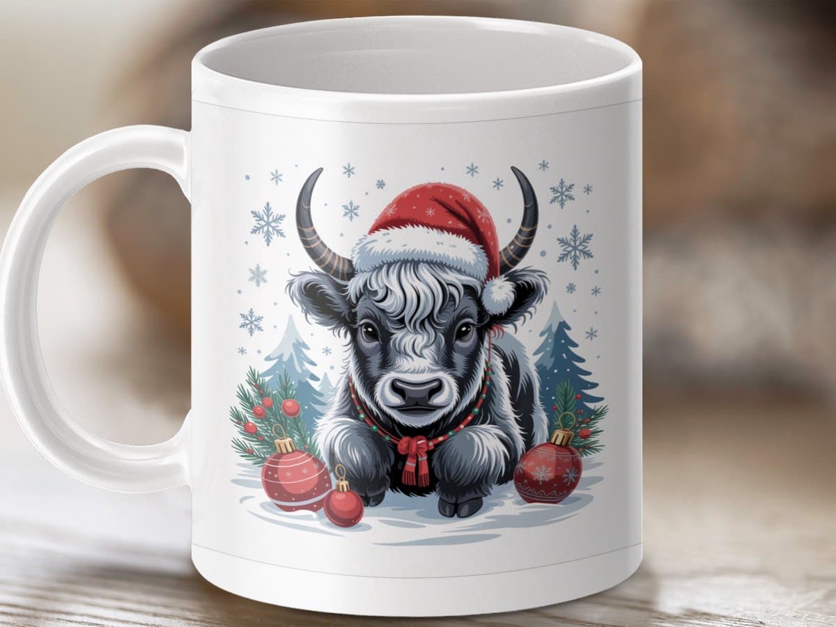 Mok Kerst Yak Mok, Feestdagen Mok, Kerst Cadeau, Dierenmok, Winter Decor, Unieke Mok, Kerstversiering, Yak Cadeau, Koeienmok, Cadeau