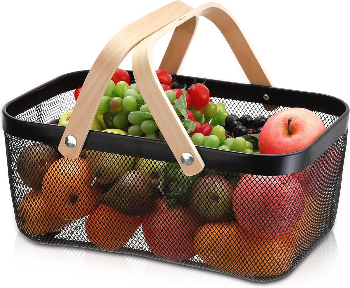 Mesh opbergmand met handvat voor keuken en tuin