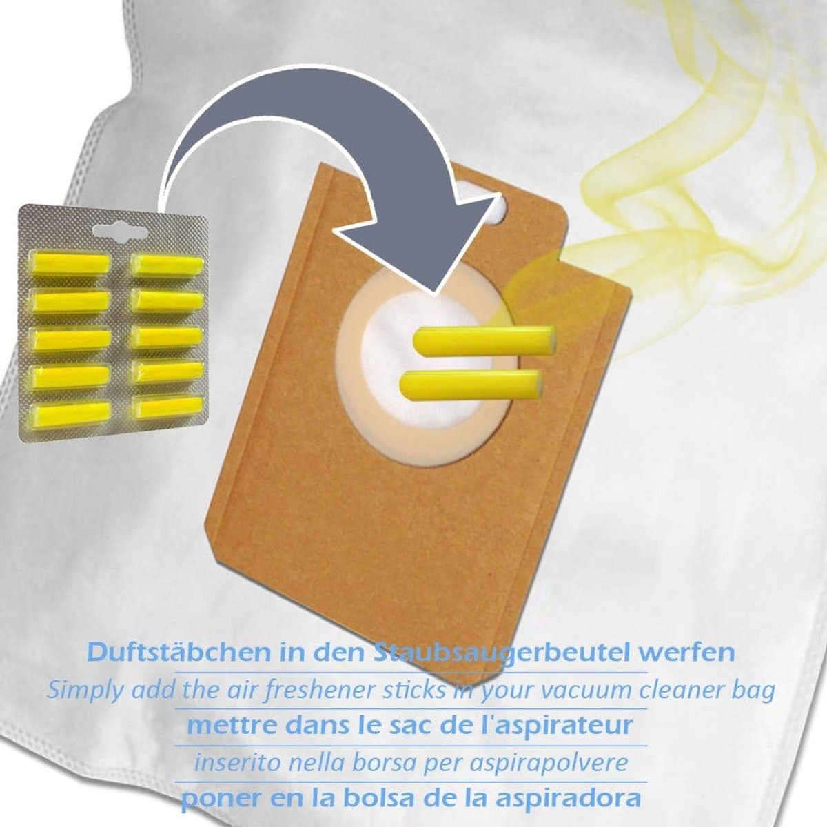 10 Stofzuigerzakken en 10 Geurstokjes voor Type Y45, Y50, Y61, Y64, Y93, Y95, Y99