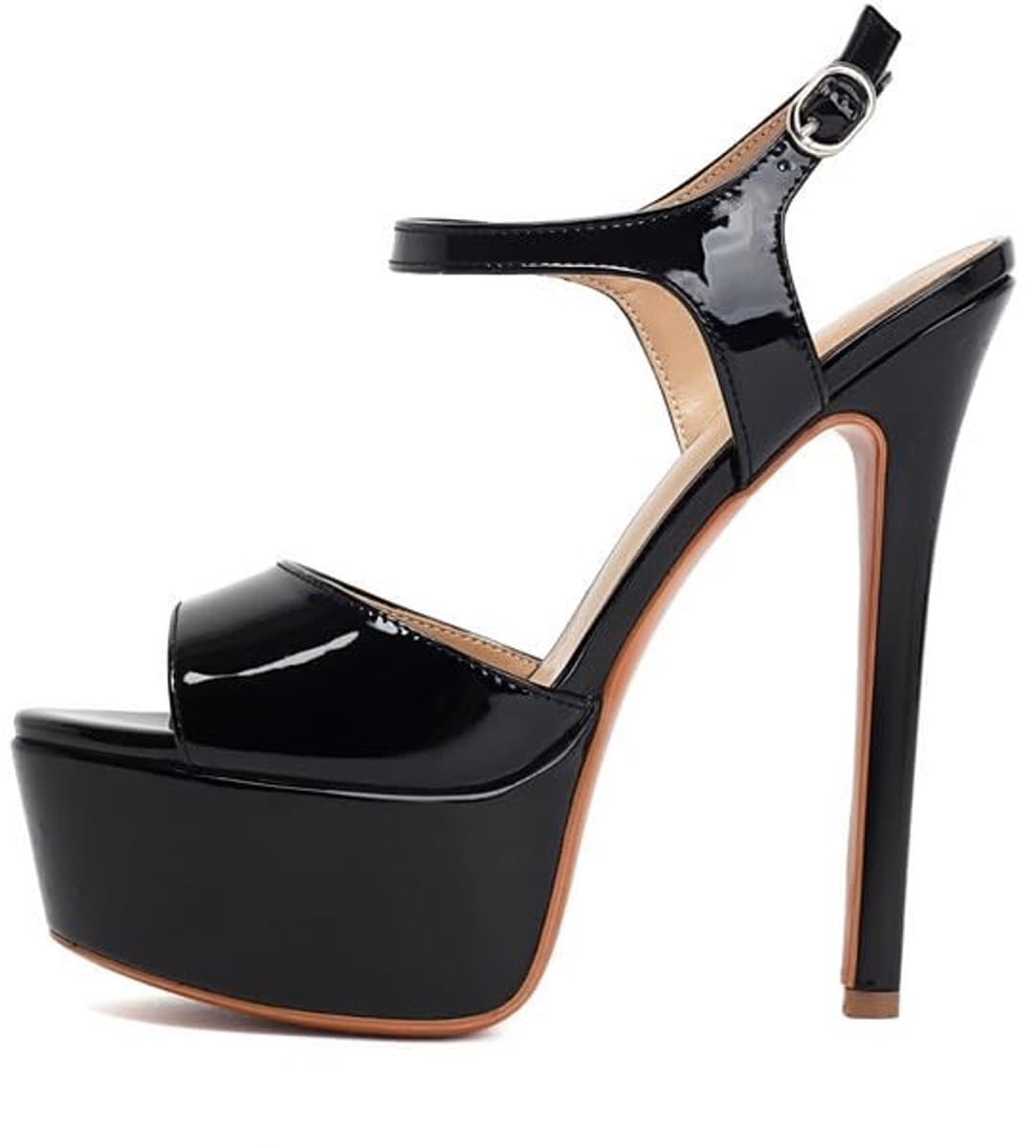 Dailygoods- Plateausandalen met hoge hakken - Dames schoenen - Verstelbare enkelriem - Peeptoe design - Luxe lakleer - Comfortabel plateau - Damesschoenen