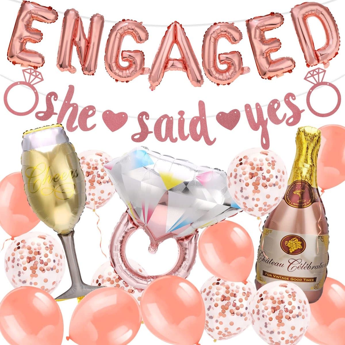 Dailygoods- Verlovingsdecoratie Roségouden Ballonnen - 'She Said Ja' Banner - Hartballonnen - Bruiloft Decoratie - Verlovingsfeest - Romantische Sfeer - Feestdecoratie