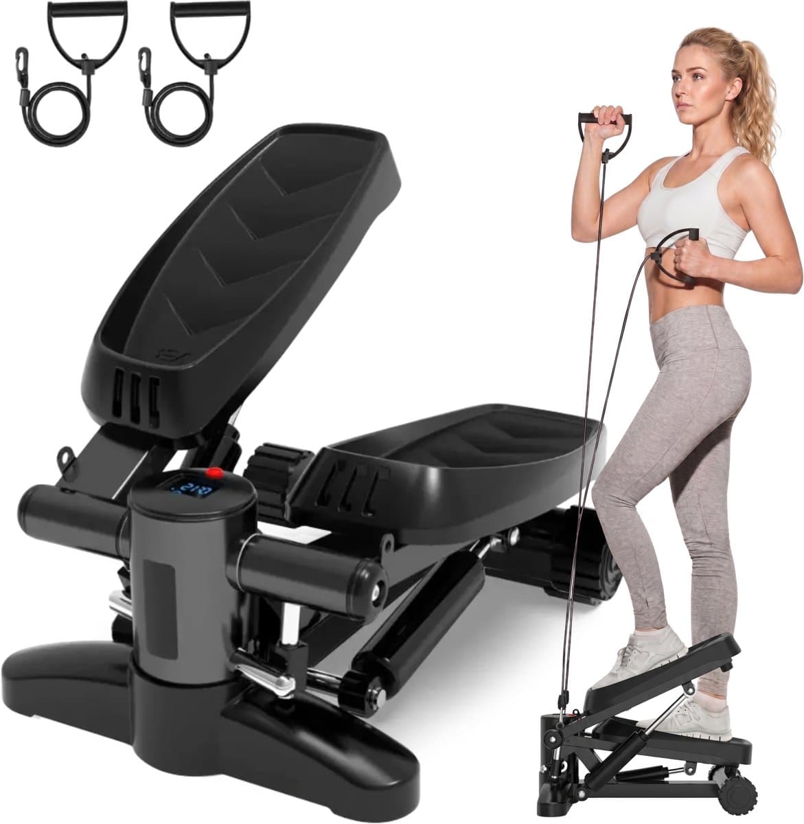 Luxari Stepper - Mini Stepper - LCD Diplay - 2 Weerstandskabels - Anti-Slip Mat - Stepper Fitness - Traploper - Aerobic Stepper - Stepper Fitnessapparaat - Crossfit - Fitness