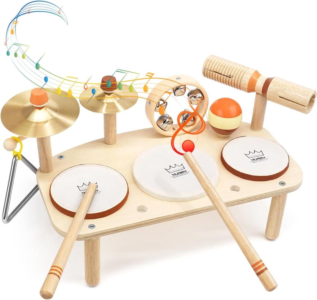 Houten Drum Set - Kinder Drumstel - Muziek Maken - Snap-in Ontwerp - 40 x 21 x 7 cm