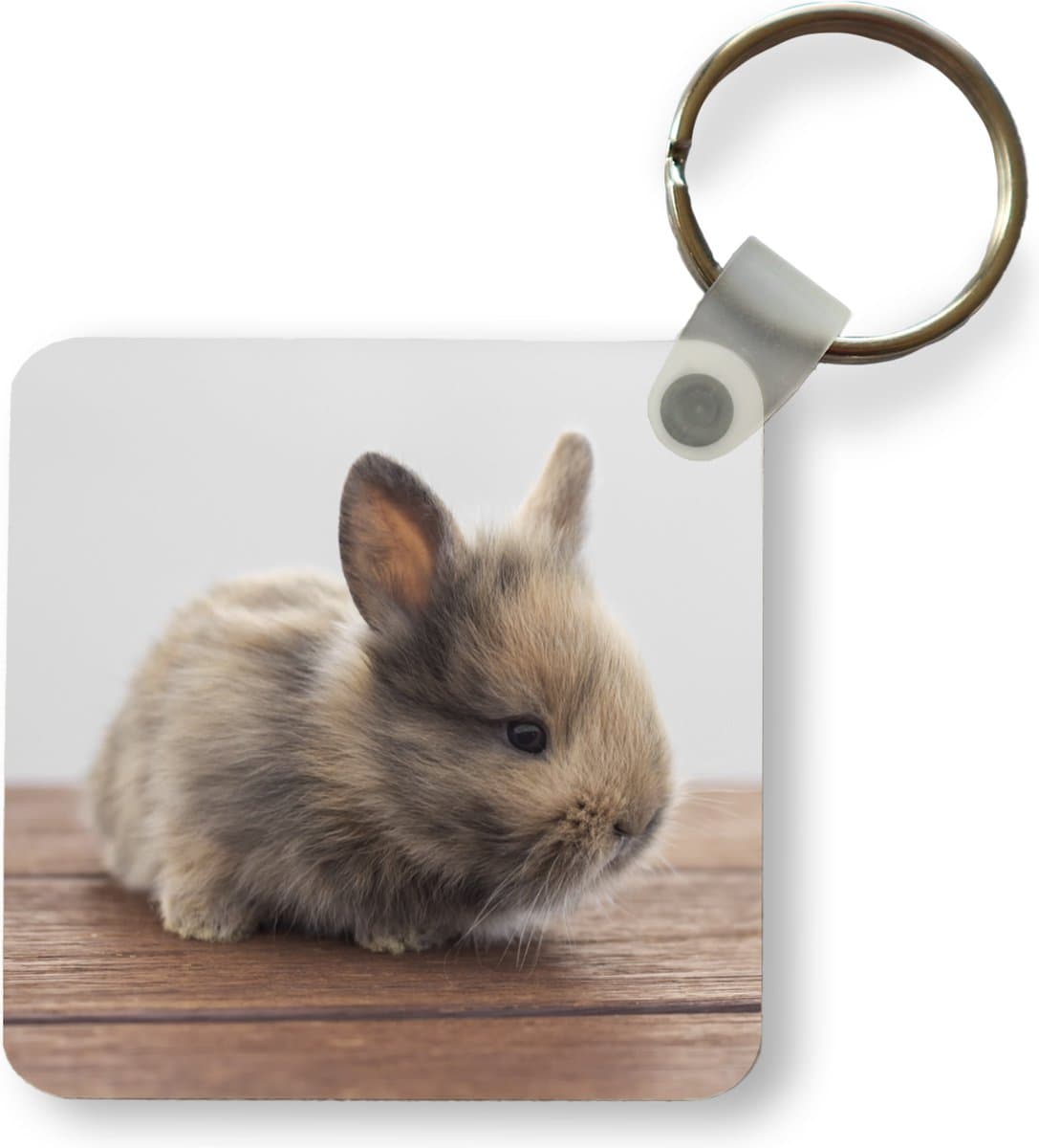 Sleutelhanger - Uitdeelcadeautjes - Baby - Konijn - Hout - Plastic