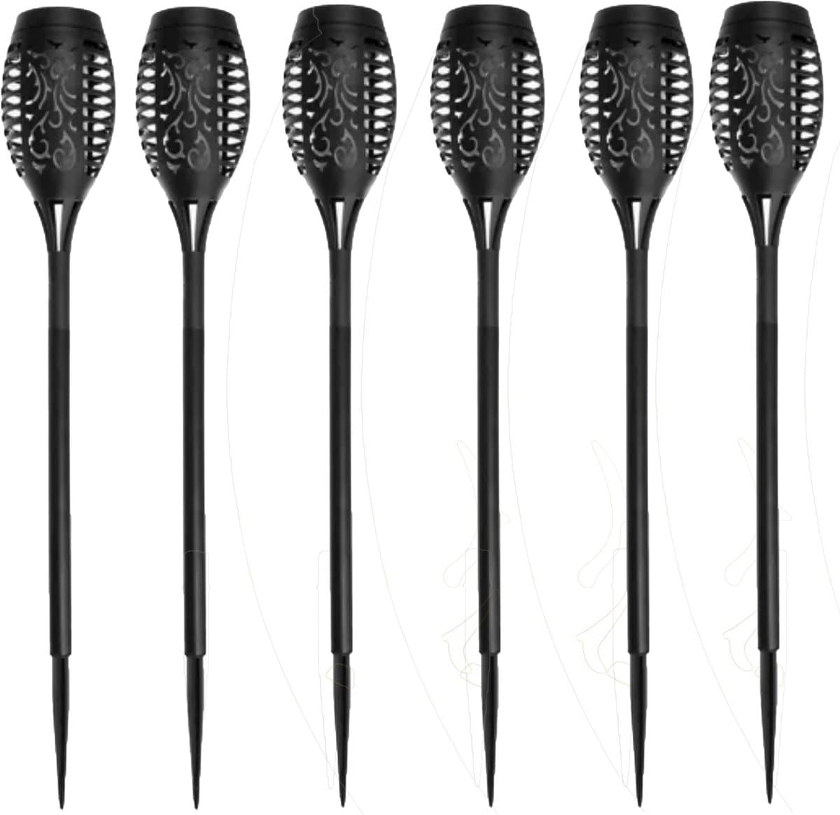 Gardlov Tuinlamp - 6x - solar - led licht - H51 cm - zwart - natuurlijke vlam