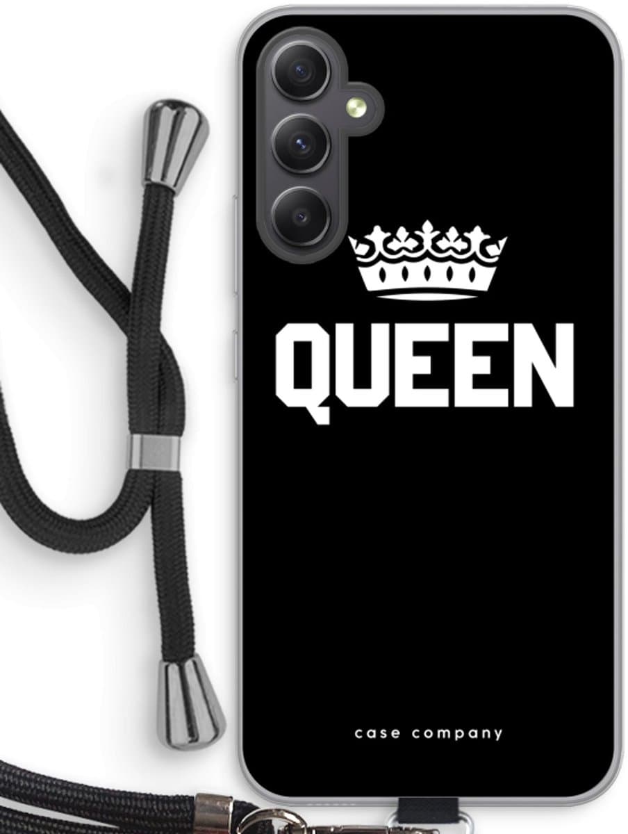 Case Company® - Hoesje met koord geschikt voor Samsung Galaxy A34 hoesje met Koord - Queen zwart - Telefoonhoesje met Zwart Koord - Bescherming aan alle Kanten en Over de Schermrand