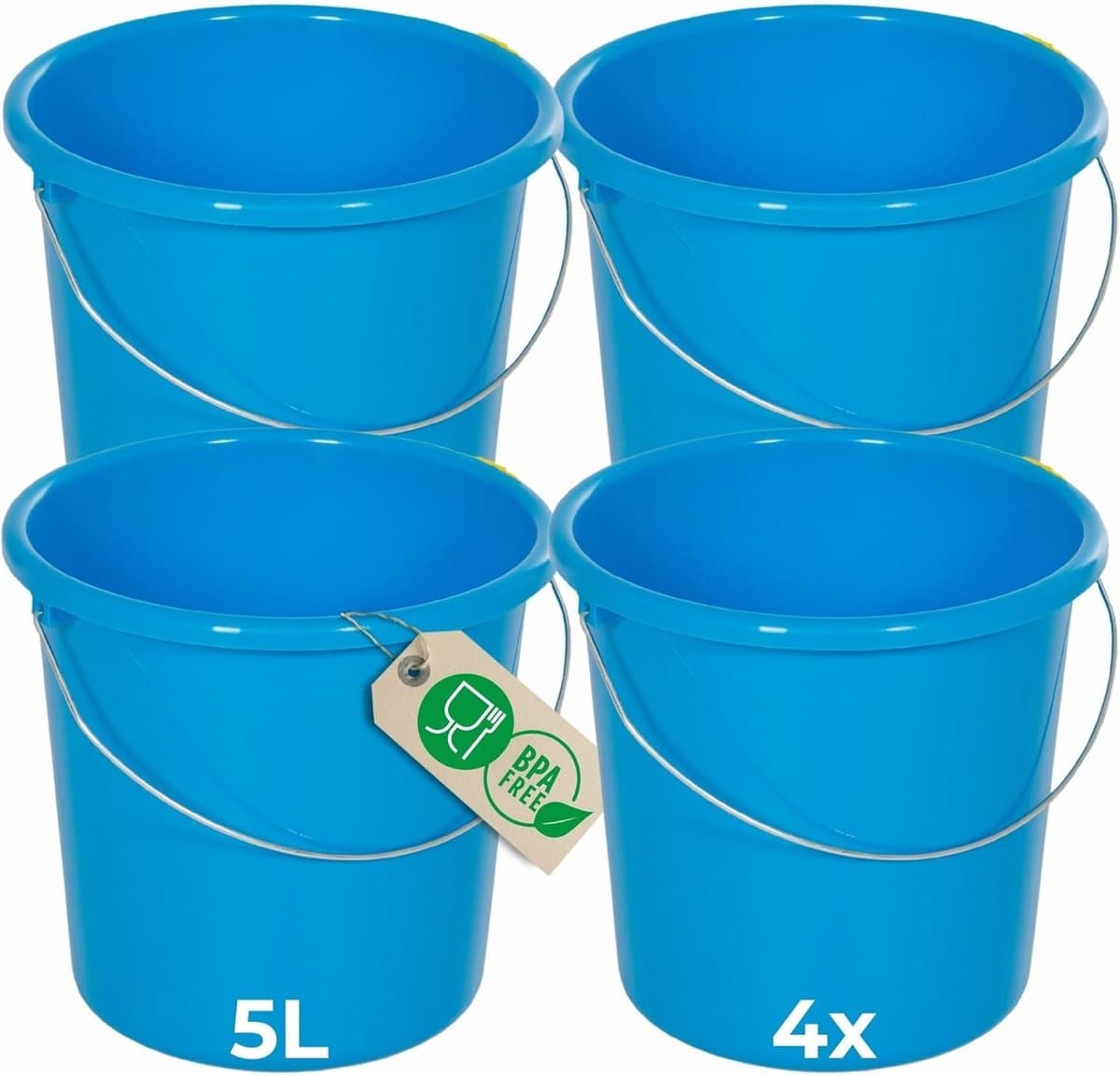 Novaliv 4 stuks emmer 5L blauw met maatverdeling - schoonmaak emmer 5 liter? 22,5 cm Praktische alleskunner met schaalverdeling voor huishouden & tuin ideaal als huishoudemmer, wateremmer, dweilemmer, emmer