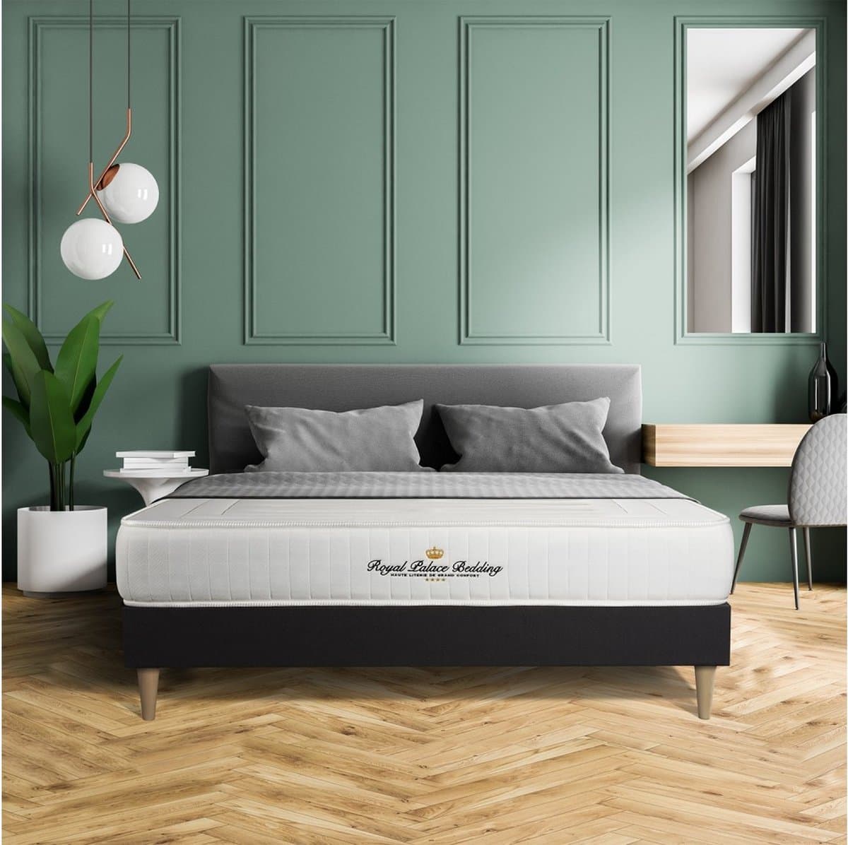 Complete boxspring met matras tweepersoons- Royal Palace Bedding Lancaster zwart - Pocketveren en traagschuim - 160 x 220 cm