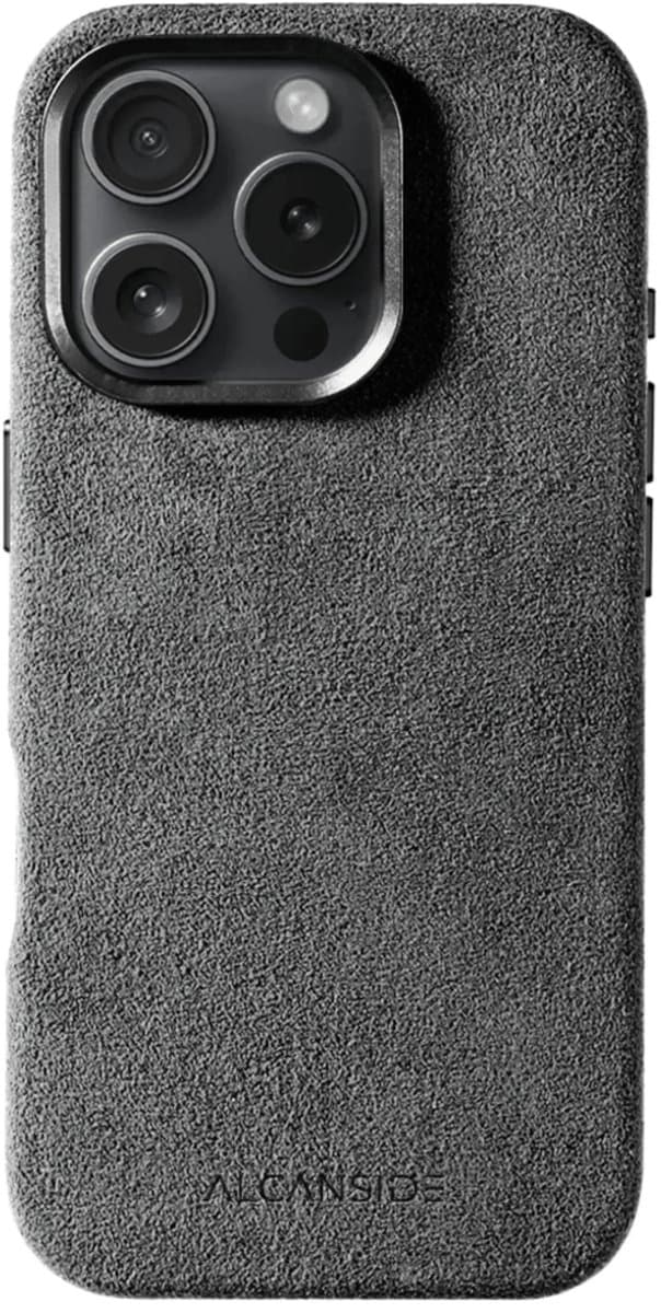 Alcanside Luxe Hoesje geschikt voor Apple iPhone 15 Pro Max – Magsafe 360° Shock Proof Telefoonhoesje – Premium Alcantara Case – 100% Optimale Bescherming – Nardo Gray