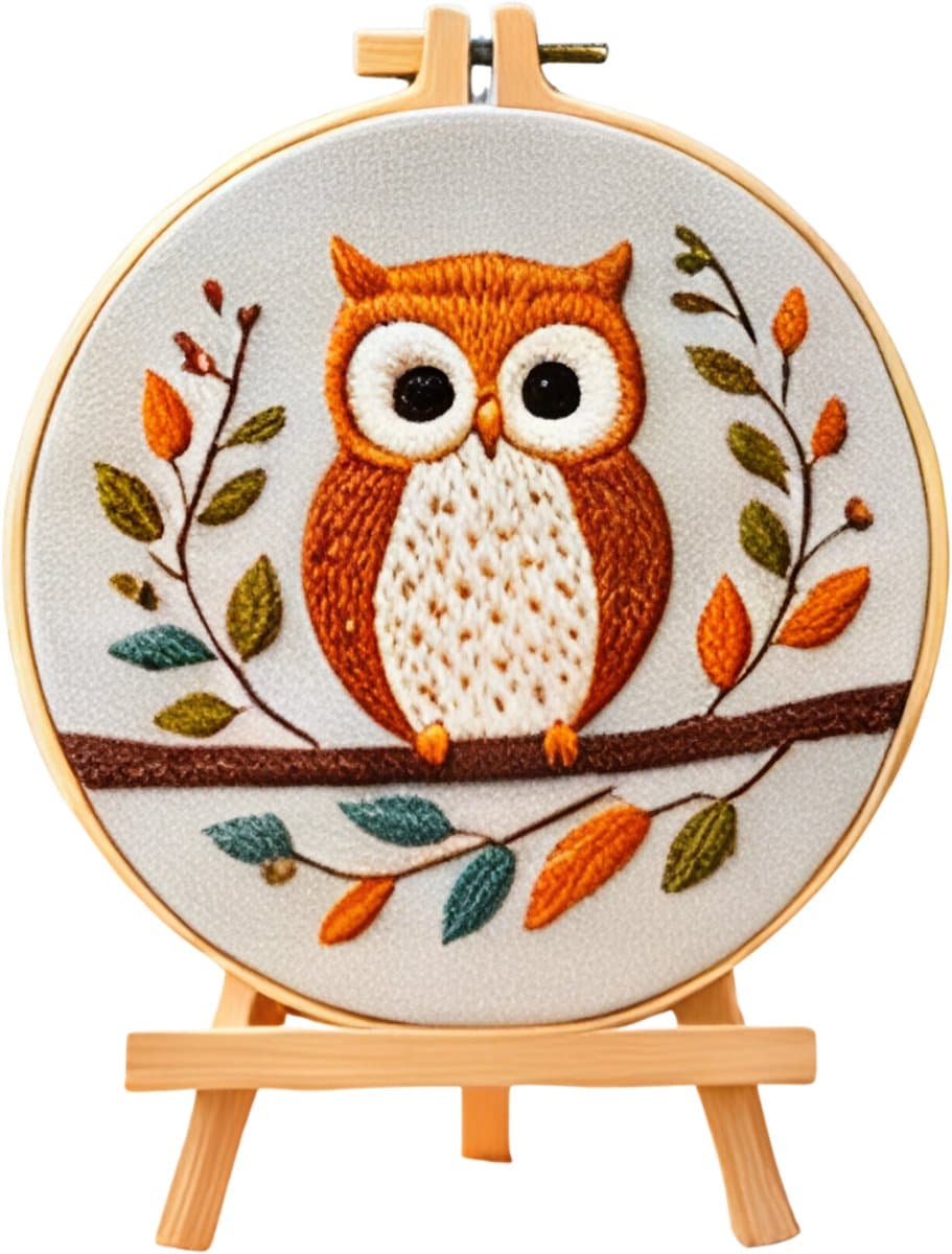 PREMIUM Borduurpakket Volwassenen – Borduren – Creatieve hobby – Ontspanning Thuis – Cadeau idee – Compleet pakket met extra’s – Echte HOUTEN borduurring (geen plastic) – DIY decoratie – Uil – Dieren – Herfst – Warm interieur – Evening Guardian