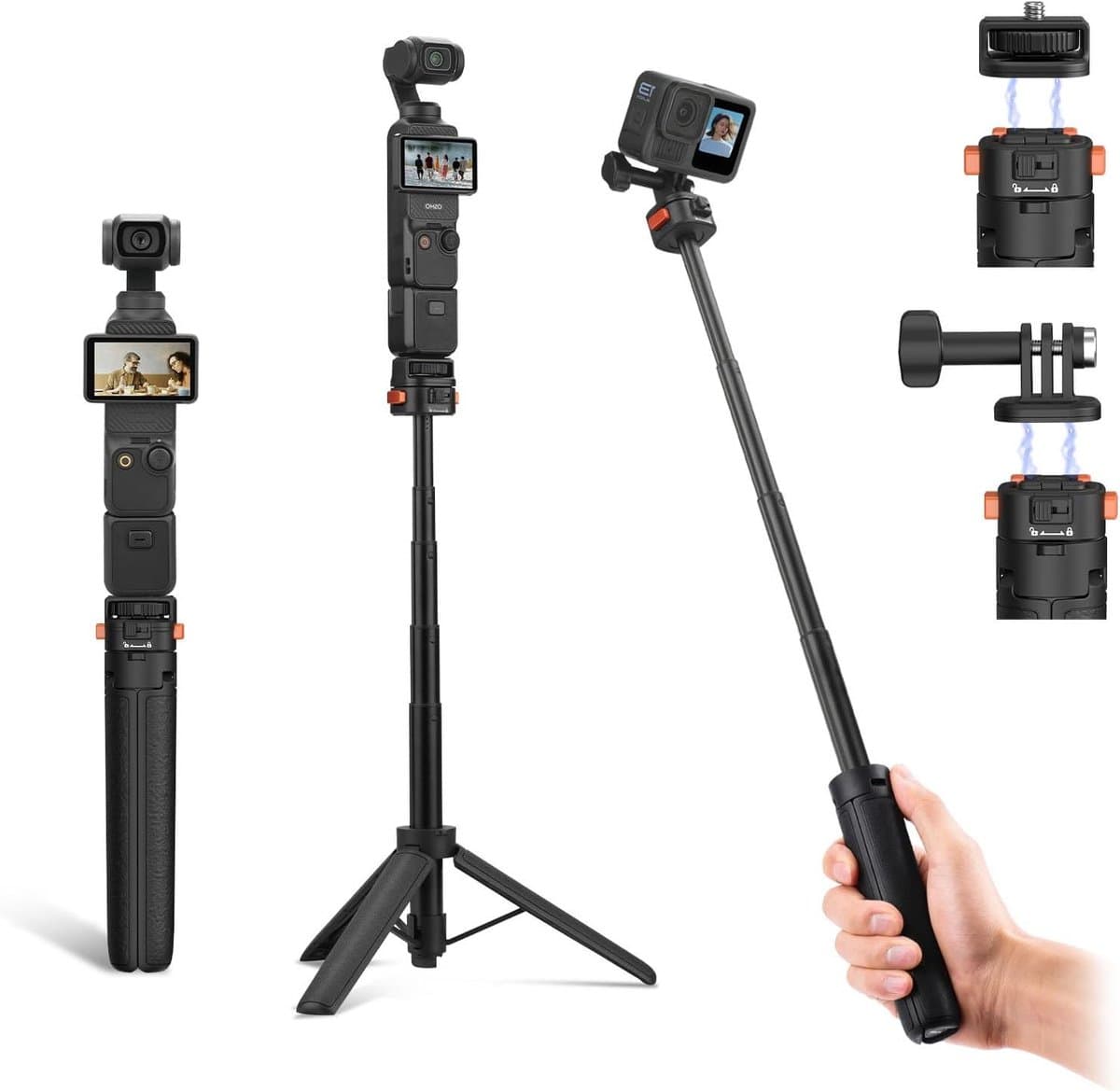 Compacte Mini Statief voor Actiecamera's, Verlengbaar Tafelstatief met Snelle Bevestiging, Handheld Selfie Stick voor Vloggen en Fotografie met 1/4" Schroefdraad