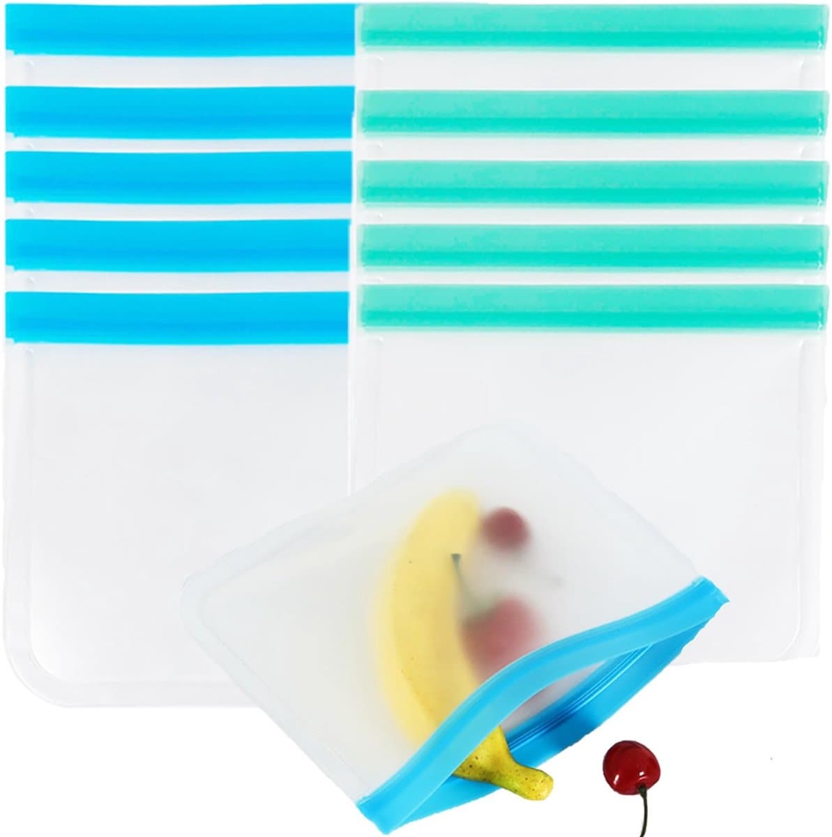 Dailygoods- Voedselopbergzakken 10 Stuks - Herbruikbaar - Siliconen - Diepvrieszakken - Voor Fruit/Groenten/Vlees - 21,5 x 18 cm - Opbergzakken