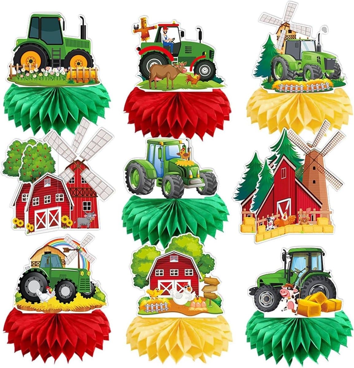 9-delige Tractor Tafelversiering voor Boerderij Kinderfeest, Tafeldecoratie, Taartdecoratie, Feestdecoratie, Verschillende Ontwerpen
