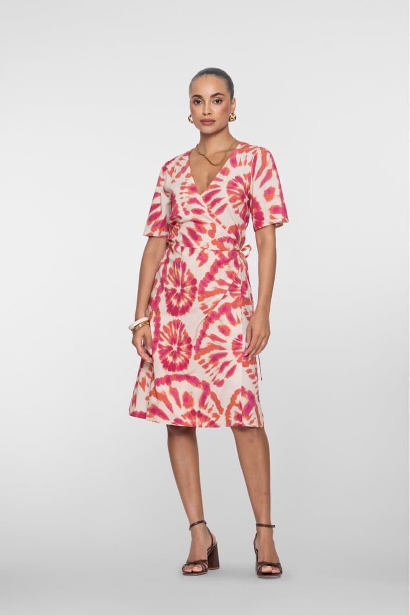 Geisha Jurk Midi Overslag Jurk 67409 20 Orange/pink/sand Dames Maat - S