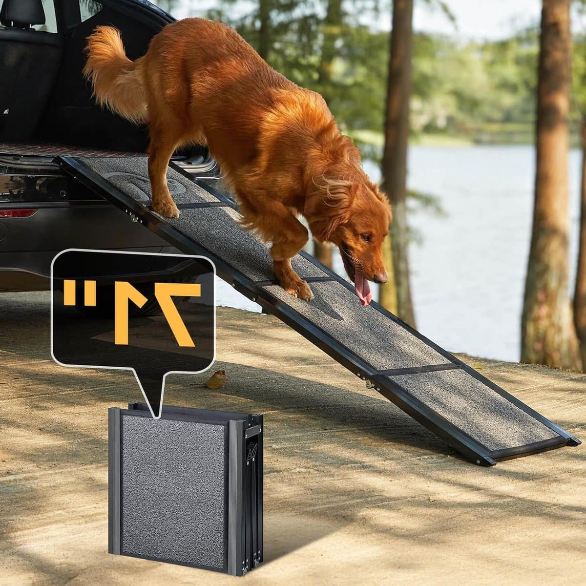 Hondenoprit voor auto 71 inch X-Long & 43,7 cm brede opvouwbare hondenhellingen voor grote honden met antislip tapijt oppervlak draagbare hondenauto oprit voor SUV auto en vrachtwagen, outdoor