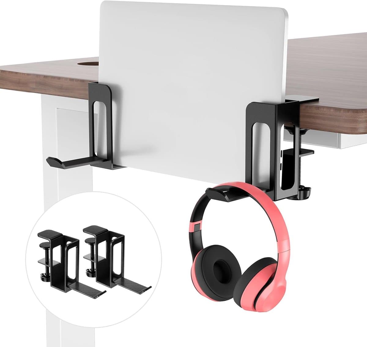 Zijdelings hangende laptoporganizer - verstelbaar bureau - 2 stuks - zwart - metaal