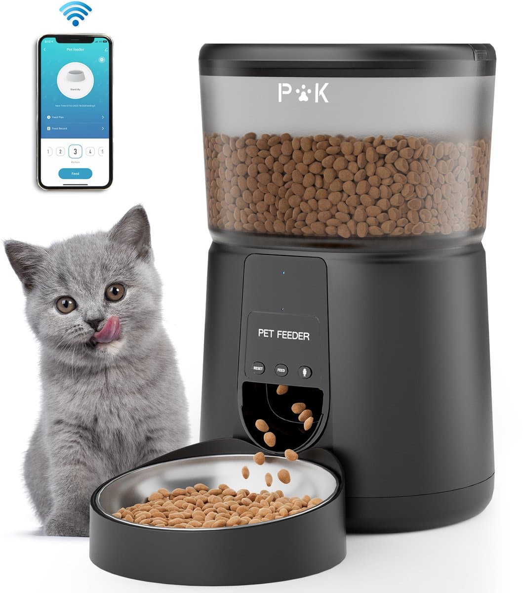 PUPPY KITTY MAX Automatische Voerbak Kat & Hond - WIFI Voerautomaat met App - 4 L - Zwart
