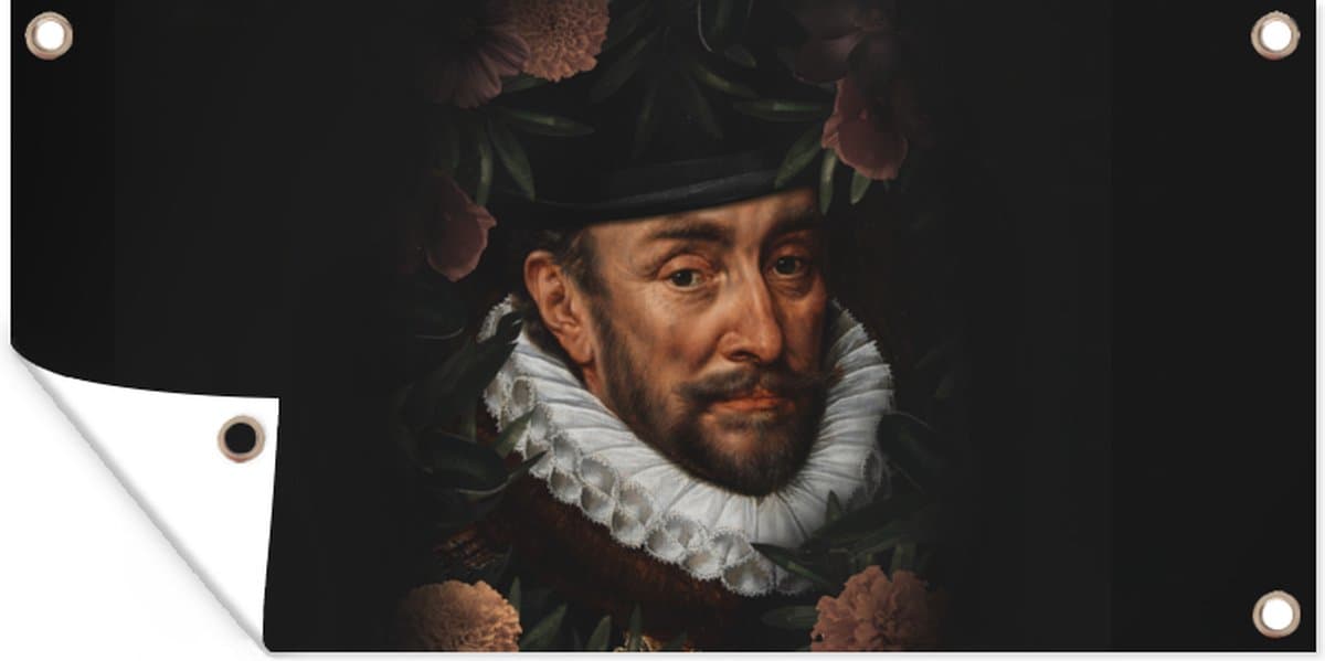 Wanddecoratie buiten Willem van Oranje - Bloemen - Oude meesters - 160x80 cm - Tuindoek