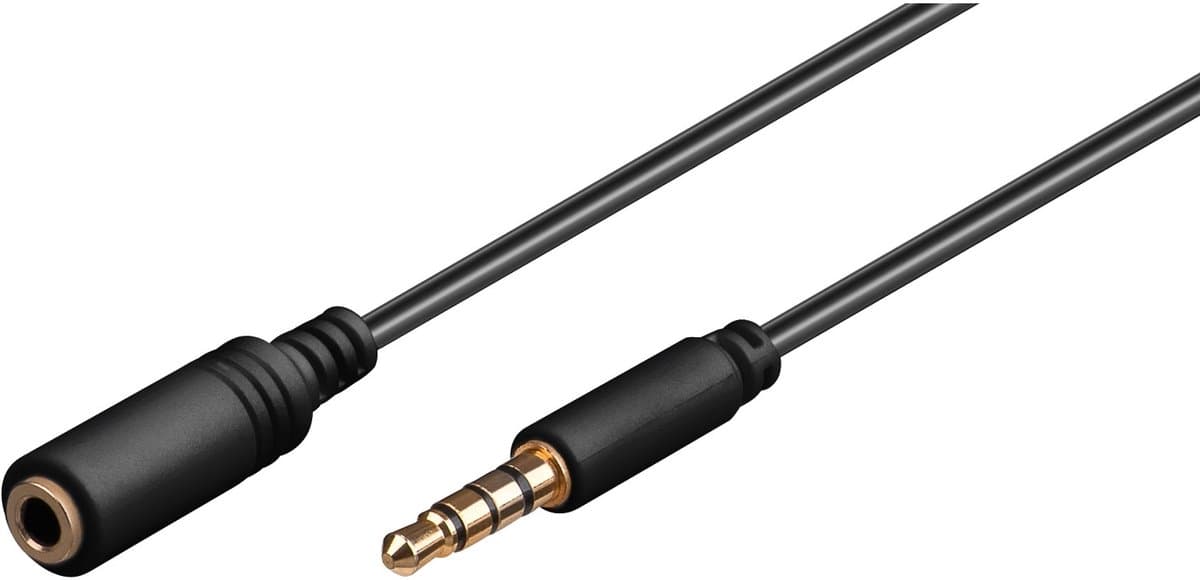3,5mm Jack 4-polig audio slim verlengkabel AWG28 / zwart - 1,5 meter
