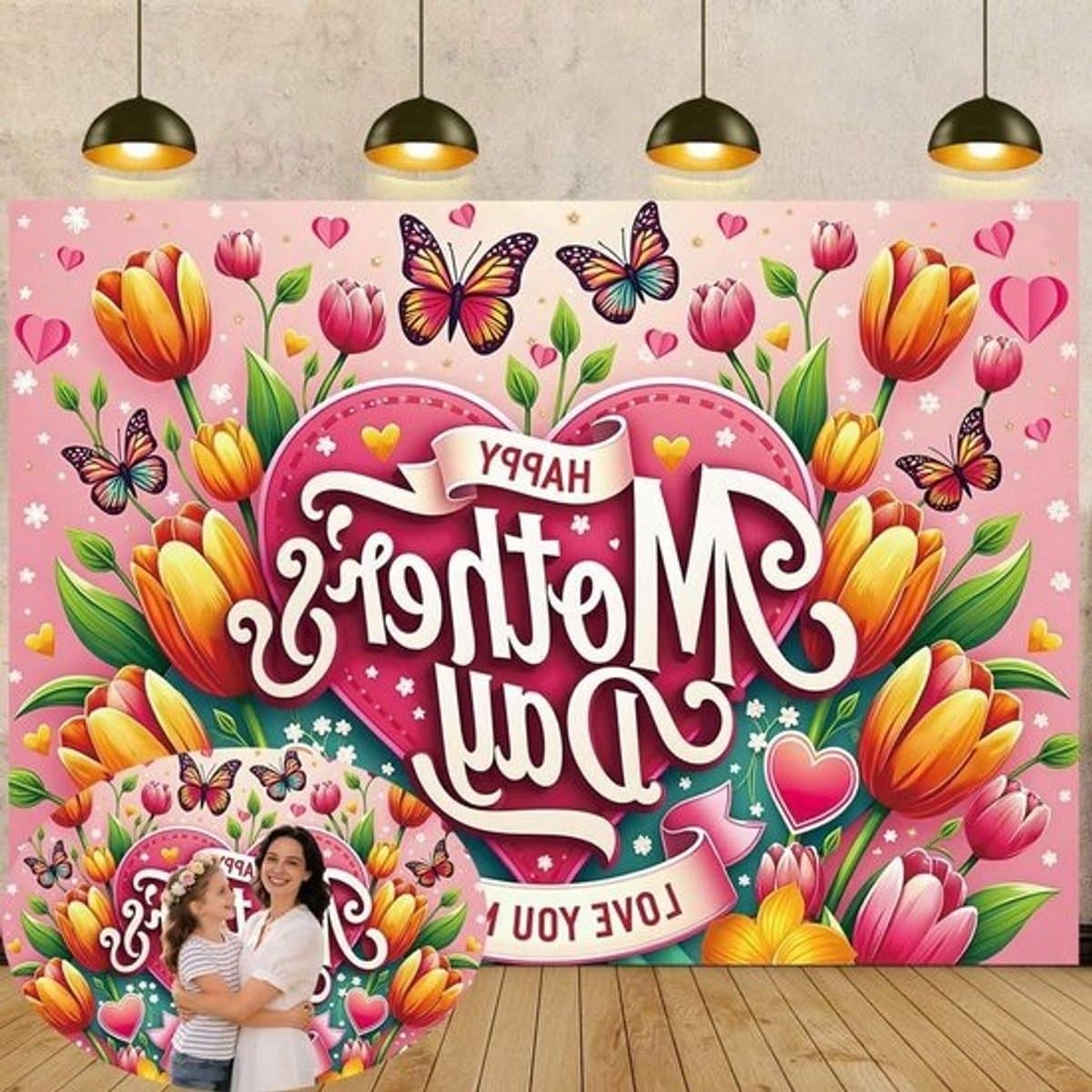 Moederdag Achtergrond - Fotografie Decoratie - Feestelijke Foto's Maken - Hoge Resolutie Print - 7x5FT - Roze Geel