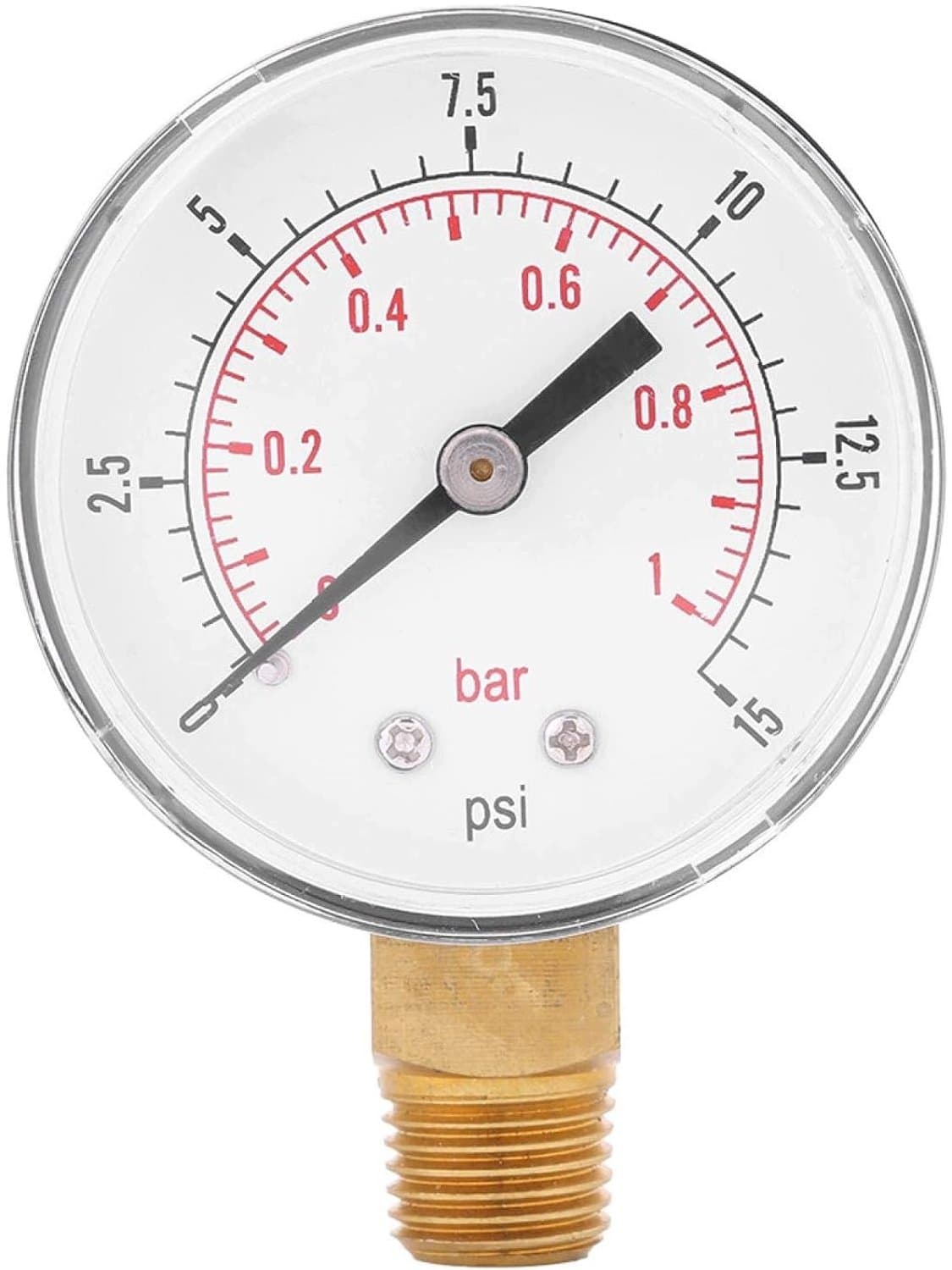 Manometer 52mm Dubbele Schaal 0-15PSI/0-1BAR Lucht Water Olie