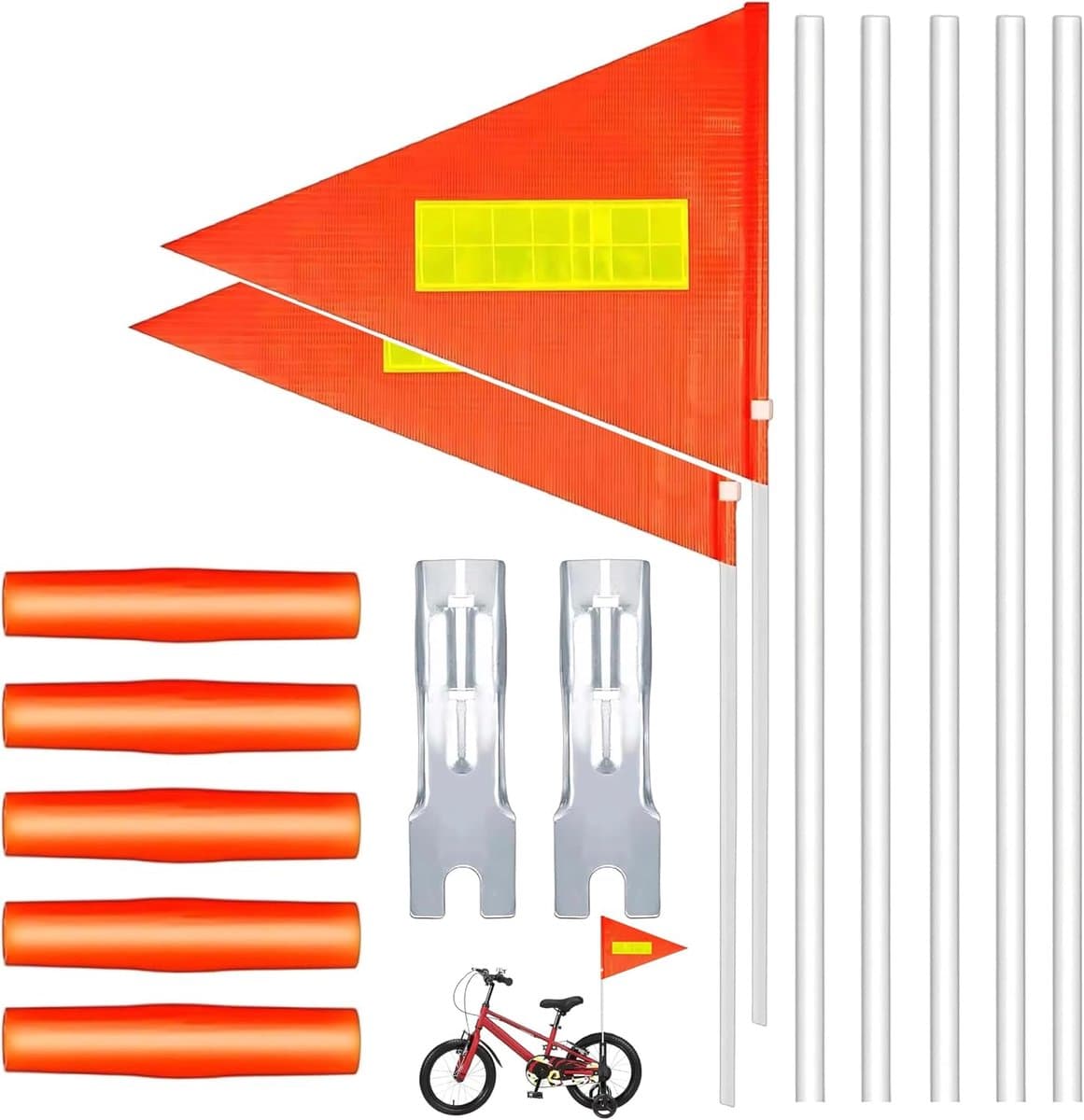 Set van 2 fietsaanhangers, fietswimpelset, veiligheidsvlaggetje, verstelbare fietswimpel voor kinderfiets, fietswimpel, kinderfietsvlag, waarschuwingsbord.