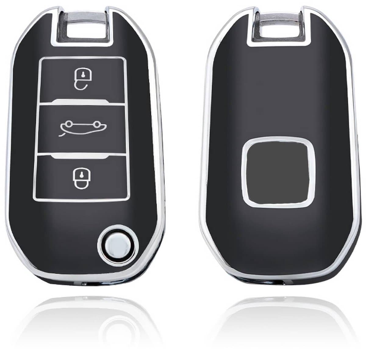 Autosleutel Hoesje geschikt voor Peugeot - Sleutelcover - TPU Cover Sleutelhoes - Accessoires - zwart