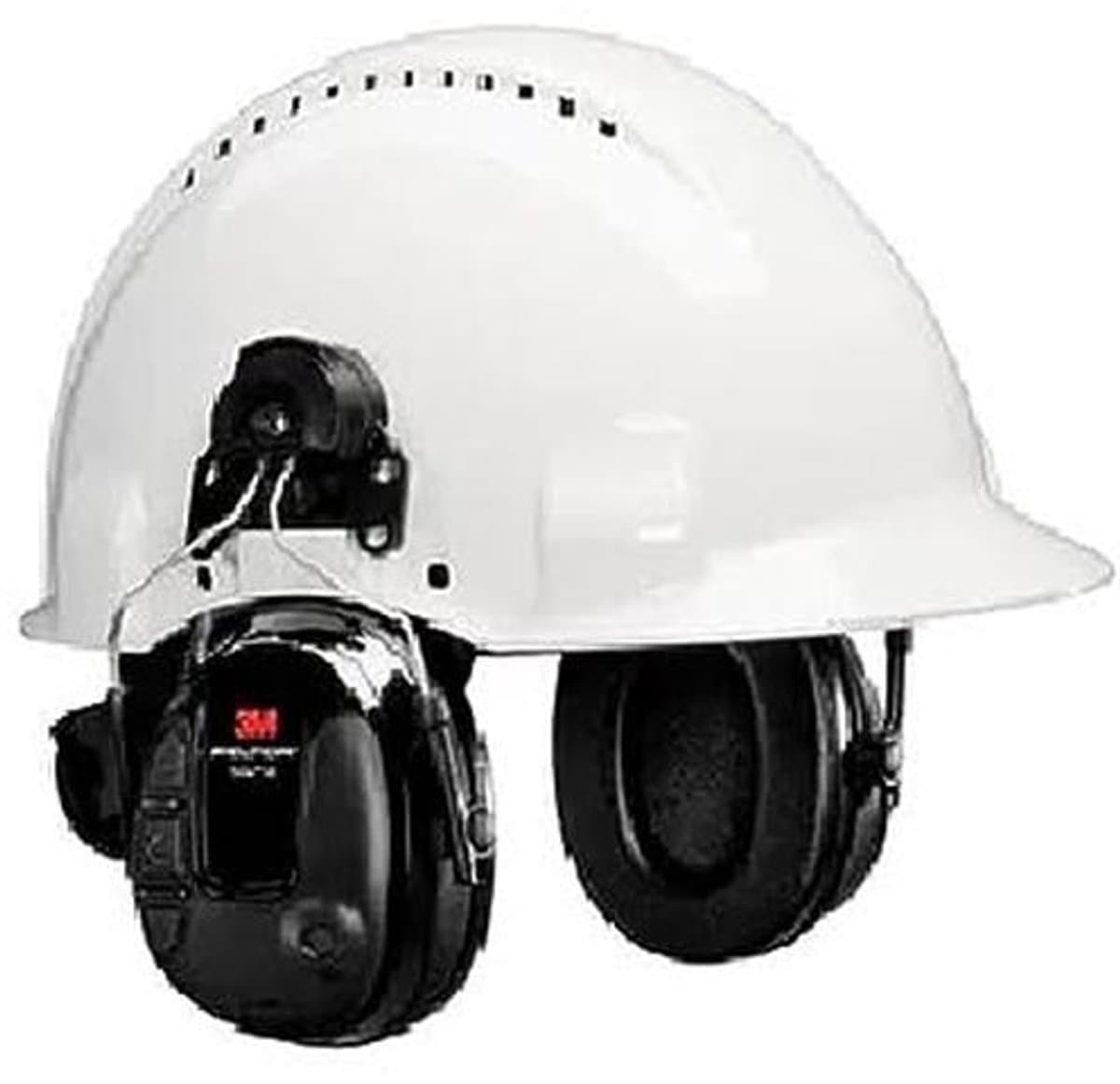 Gehoorbeschermende headset met helmbevestiging, niveau-afhankelijke functie, zwart